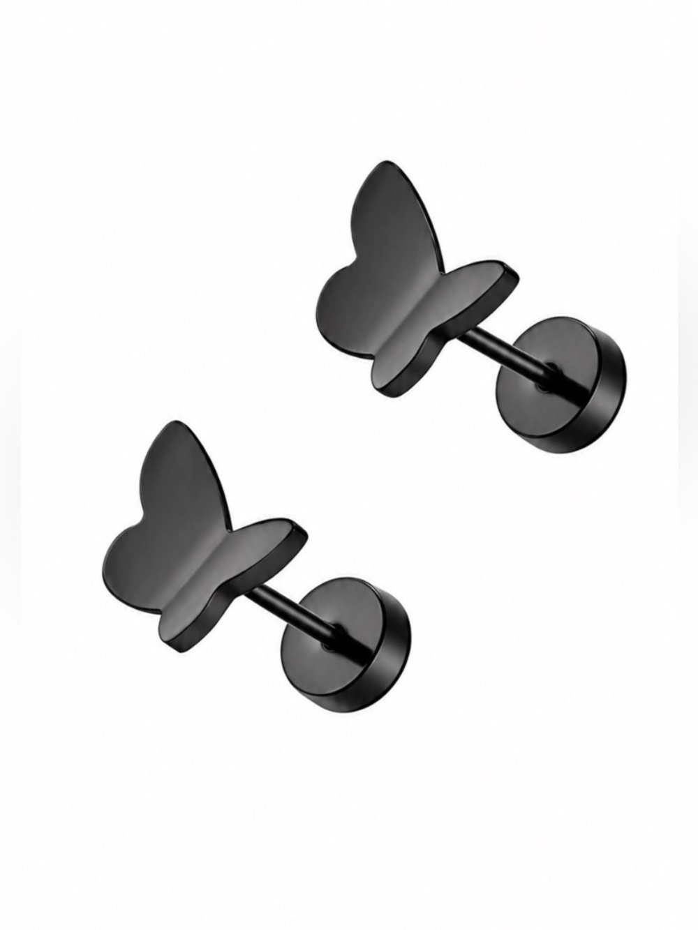 Black Butterfly Flat Back Stud Earrings 20G Stainless Steel